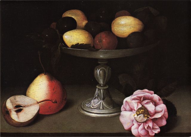 Anonimo — Fede Galizia. Tafelaufsatz mit Früchten und einer Rose. Campione d'Italia, Sammlung Silvano Lodi — insieme